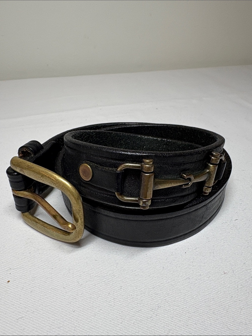 Tory Black Bridle Leather Belt With Bit Embellishment Size 26